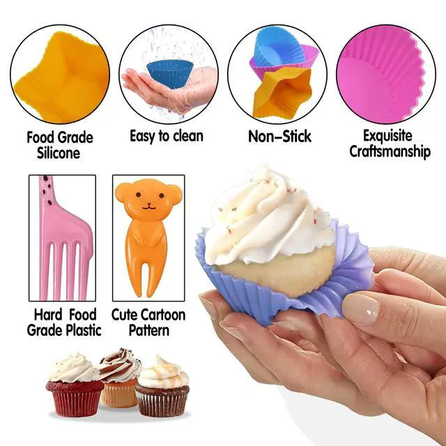 Alt view image 3 of 7 - Silicone Lunch Box Dividers,24 pcs Bento Box Dividers with 20 Animal Picks,Silicone Bento Box Inserts,Cupcake Baking Cups,Muffin Pan Liners,Reusable and BPA Free