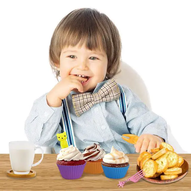 Alt view image 6 of 7 - Silicone Lunch Box Dividers,24 pcs Bento Box Dividers with 20 Animal Picks,Silicone Bento Box Inserts,Cupcake Baking Cups,Muffin Pan Liners,Reusable and BPA Free