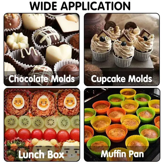 Alt view image 7 of 7 - Silicone Lunch Box Dividers,24 pcs Bento Box Dividers with 20 Animal Picks,Silicone Bento Box Inserts,Cupcake Baking Cups,Muffin Pan Liners,Reusable and BPA Free