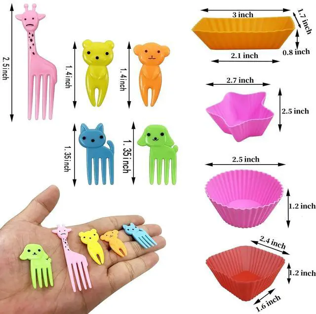 Alt view image 4 of 7 - Silicone Lunch Box Dividers,24 pcs Bento Box Dividers with 20 Animal Picks,Silicone Bento Box Inserts,Cupcake Baking Cups,Muffin Pan Liners,Reusable and BPA Free