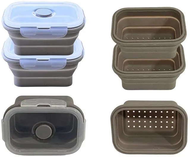 Main image of 3+3 pack:12 fl oz Silicone Collapsible Containers + Strainers Set | BPA-Free, Space-Saving Storage with Plastic Lid Covers