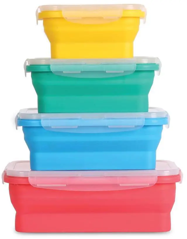 Main image of - Collapsible Silicone Food Storage Containers with Lids, Set of 4, BPA-Free, Airtight, Space-Saving Meal Prep & Lunch Box, Microwavable, Freezer & Dishwasher Safe, Camping & Travel