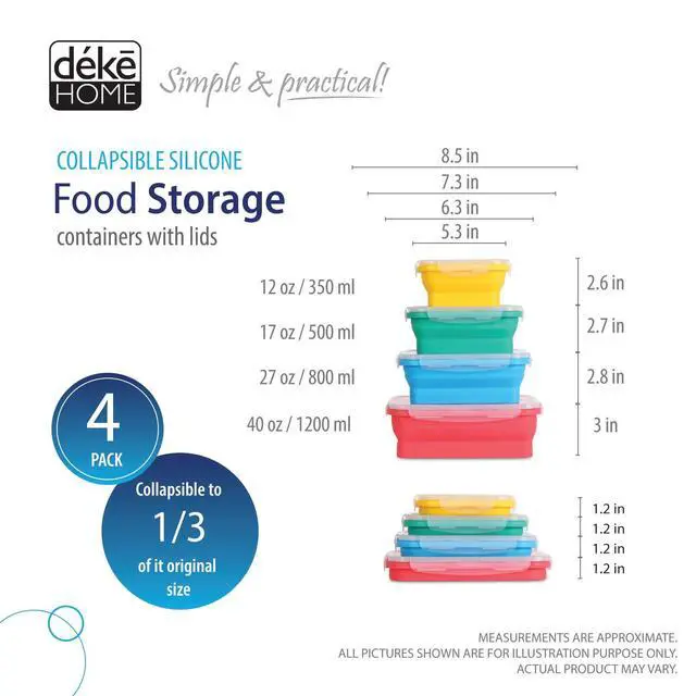 Alt view image 2 of 7 - - Collapsible Silicone Food Storage Containers with Lids, Set of 4, BPA-Free, Airtight, Space-Saving Meal Prep & Lunch Box, Microwavable, Freezer & Dishwasher Safe, Camping & Travel