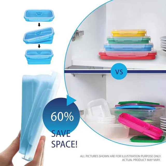 Alt view image 5 of 7 - - Collapsible Silicone Food Storage Containers with Lids, Set of 4, BPA-Free, Airtight, Space-Saving Meal Prep & Lunch Box, Microwavable, Freezer & Dishwasher Safe, Camping & Travel
