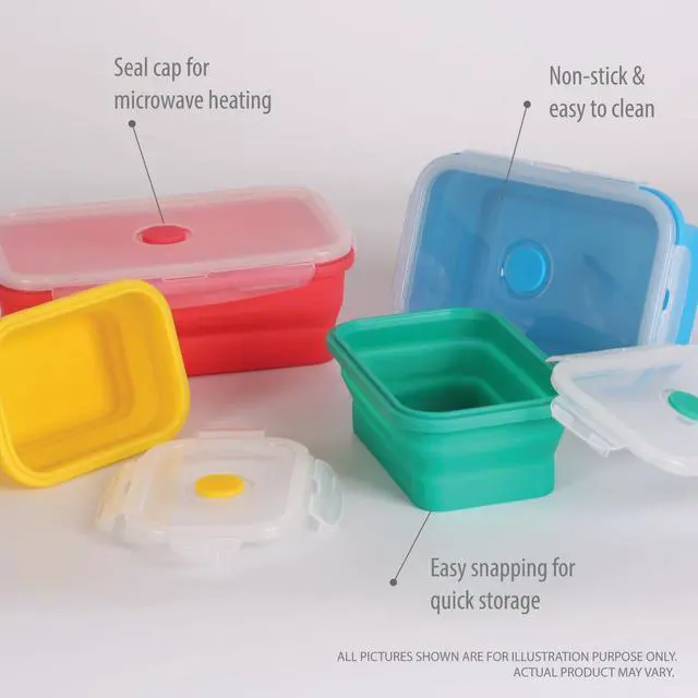 Alt view image 7 of 7 - - Collapsible Silicone Food Storage Containers with Lids, Set of 4, BPA-Free, Airtight, Space-Saving Meal Prep & Lunch Box, Microwavable, Freezer & Dishwasher Safe, Camping & Travel