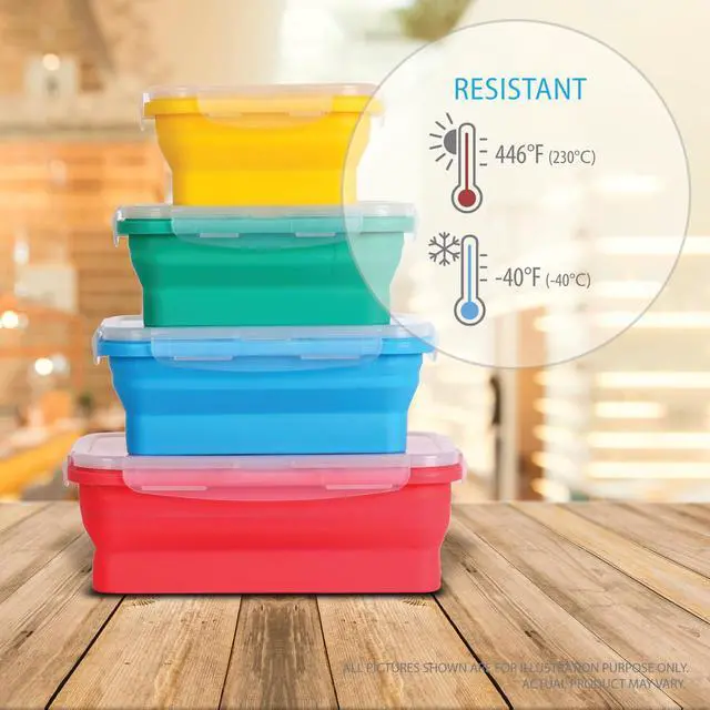 Alt view image 6 of 7 - - Collapsible Silicone Food Storage Containers with Lids, Set of 4, BPA-Free, Airtight, Space-Saving Meal Prep & Lunch Box, Microwavable, Freezer & Dishwasher Safe, Camping & Travel