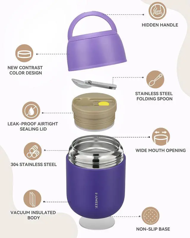Alt view image 5 of 7 - Insulated Soup Thermo 17oz- Insulated Food Jar,Thermo for Hot Food Kids,Vacuum Food Thermo Stainless Steel with Spoon for Hot Food Container and Hot Lunch Box