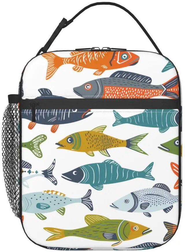 Main image of Reusable Colorful Fish Lunch Box for Kids Girls Boys Women Adult, Insulated Cute Lunch Bag,Polyester Cooler Handbags Case for School Picnic Work Travel Outdoor Beach or Hiking