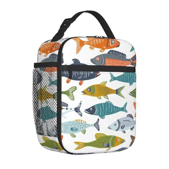 Alt view image 2 of 7 - Reusable Colorful Fish Lunch Box for Kids Girls Boys Women Adult, Insulated Cute Lunch Bag,Polyester Cooler Handbags Case for School Picnic Work Travel Outdoor Beach or Hiking