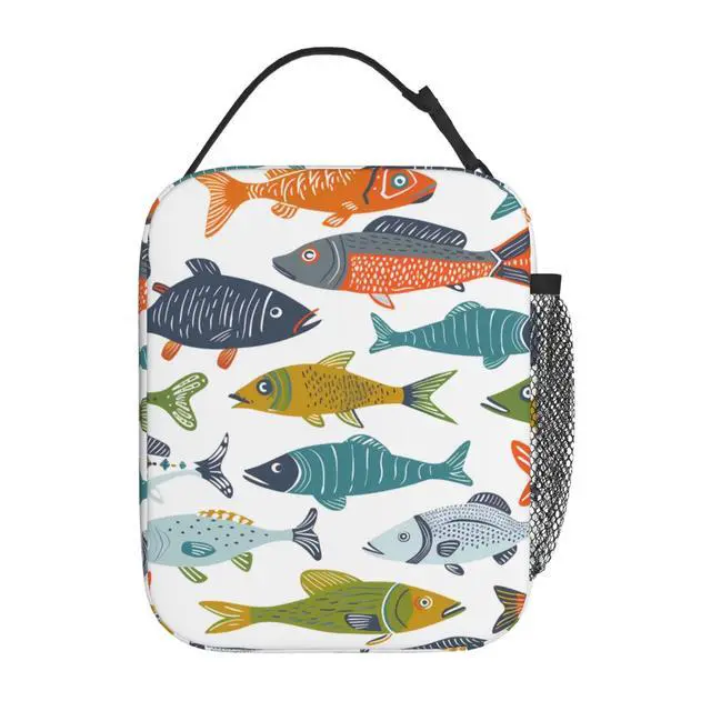 Alt view image 3 of 7 - Reusable Colorful Fish Lunch Box for Kids Girls Boys Women Adult, Insulated Cute Lunch Bag,Polyester Cooler Handbags Case for School Picnic Work Travel Outdoor Beach or Hiking