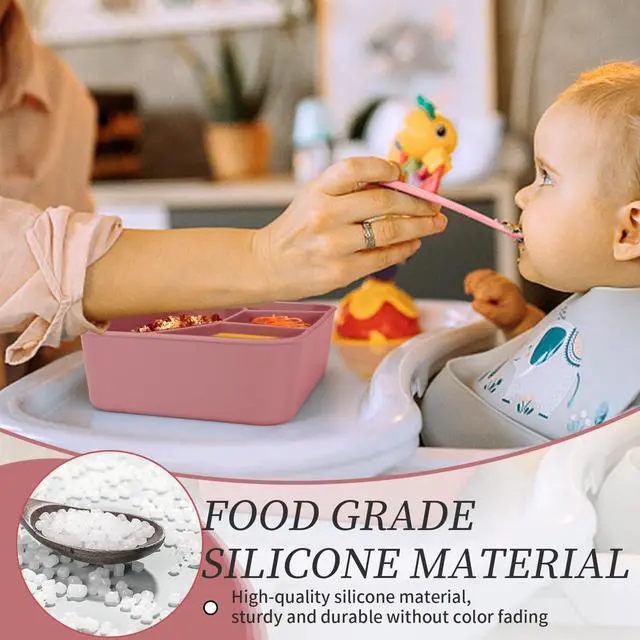Alt view image 3 of 7 - Leak-proof Silicone Lunch Box Bento Box, Silicone Lunch Container 4 Compartments for Adults, Bento Snack Box, Microwave & Dishwasher Safe, Brick-Red