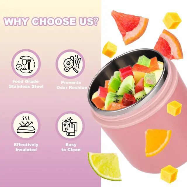 Alt view image 4 of 7 - 16oz Insulated Thermo Food Container for Hot Food - Leak-Proof Stainless Steel Kids Thermo for with Wide Mouth & Foldable Spoon, Suitable for Hot & Cold Foods, Lunches, Soups, Travel (Pink)