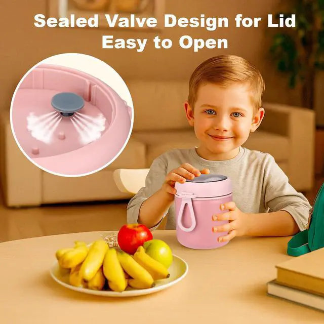 Alt view image 7 of 7 - 16oz Insulated Thermo Food Container for Hot Food - Leak-Proof Stainless Steel Kids Thermo for with Wide Mouth & Foldable Spoon, Suitable for Hot & Cold Foods, Lunches, Soups, Travel (Pink)