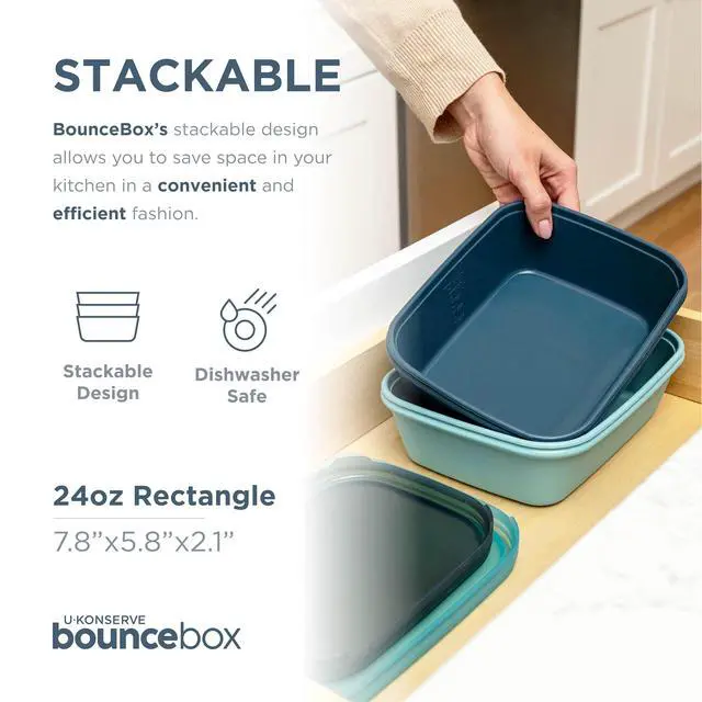 Alt view image 2 of 6 - Platinum Silicone Food Storage Bento Box Dual Seal Rectangle Container - Leak Proof, Shatter Proof, Dishwasher Safe, Plastic Free - 24oz (Night Harvest)