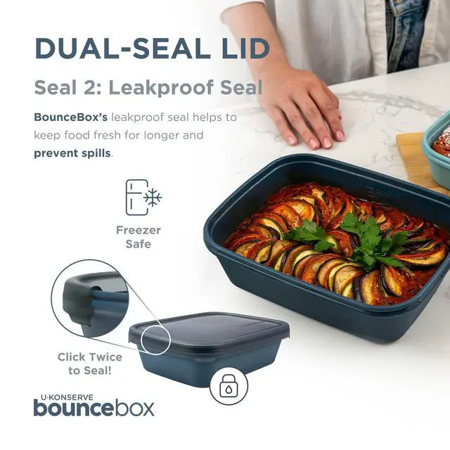 Alt view image 4 of 6 - Platinum Silicone Food Storage Bento Box Dual Seal Rectangle Container - Leak Proof, Shatter Proof, Dishwasher Safe, Plastic Free - 24oz (Night Harvest)