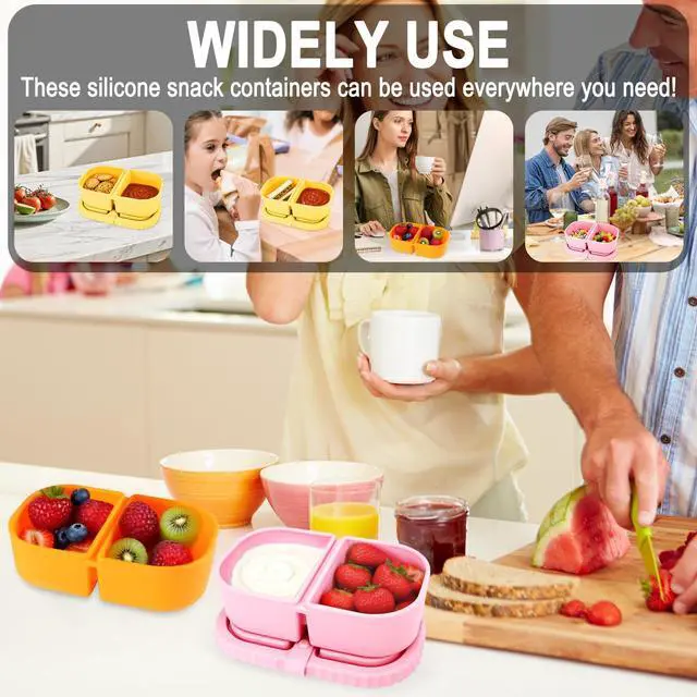 Alt view image 4 of 7 - 3 Pcs Reusable Silicone Snack Containers with Lids 2 Compartment Snackle Box Container for Kids Adults Portable Sauce Containers Small Food Storage Box for Dressing School Office Travel Picnic