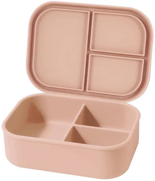 Main image of Leak-proof Silicone Bento Lunch Box, Silicone Lunch Container with 3 Individually Sealed Compartments, Snack Bento Box, Microwave & Dishwasher Safe, Beige