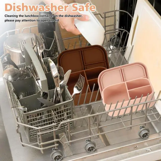 Alt view image 6 of 7 - Leak-proof Silicone Bento Lunch Box, Silicone Lunch Container with 3 Individually Sealed Compartments, Snack Bento Box, Microwave & Dishwasher Safe, Beige