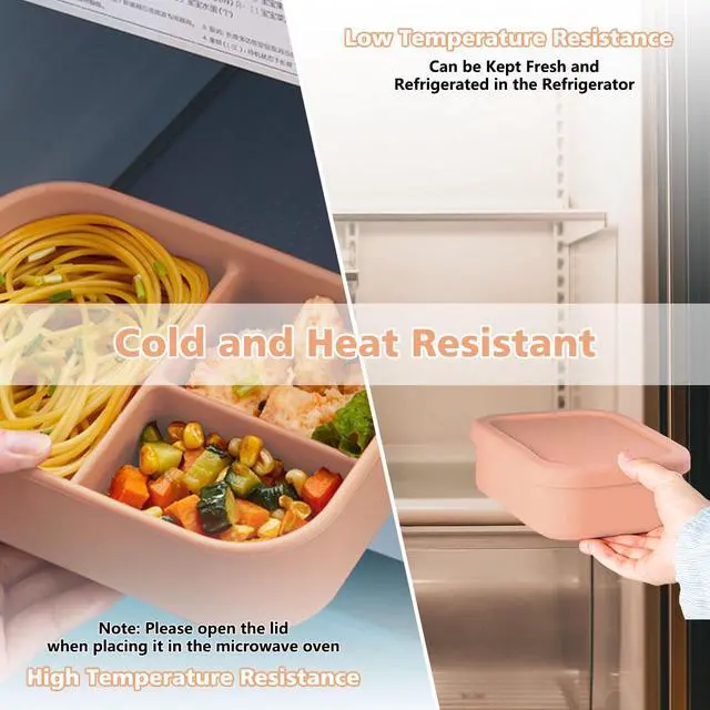 Alt view image 5 of 7 - Leak-proof Silicone Bento Lunch Box, Silicone Lunch Container with 3 Individually Sealed Compartments, Snack Bento Box, Microwave & Dishwasher Safe, Beige