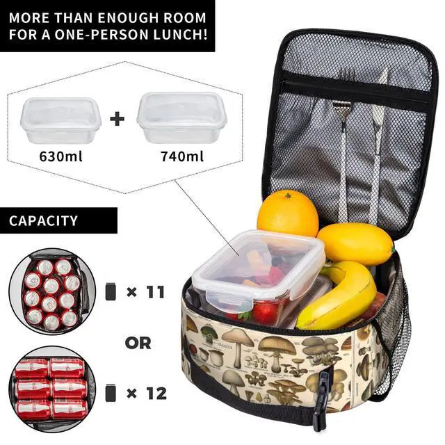 Alt view image 4 of 6 - Botanical Mushroom Lunch Box for Women Men, Insulated Lunch Box, Reusable Lunch Bag for Office, Work, Picnic, Travel