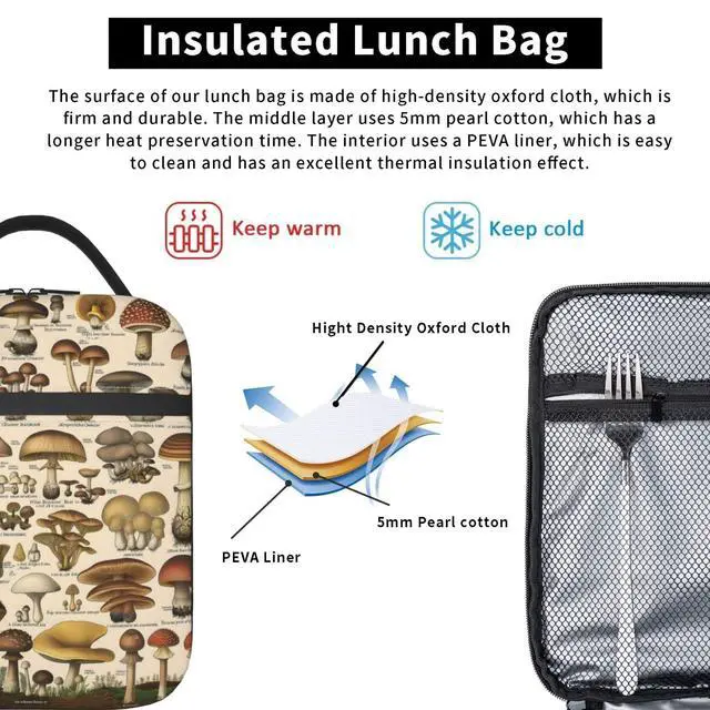 Alt view image 5 of 6 - Botanical Mushroom Lunch Box for Women Men, Insulated Lunch Box, Reusable Lunch Bag for Office, Work, Picnic, Travel
