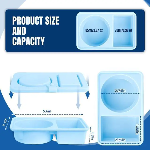 Alt view image 2 of 7 - 3 Pack Silicone Reusable Snack Containers with Lids, Cute Double Compartment Snackle Box Containersfor Dips Salad Condiment, Small Food Snack Case for Travel, School, Picnics