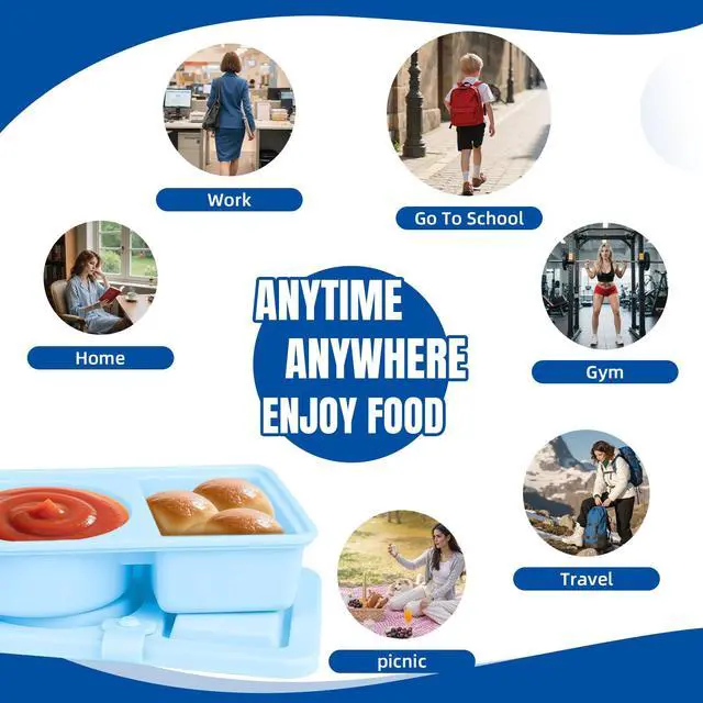 Alt view image 6 of 7 - 3 Pack Silicone Reusable Snack Containers with Lids, Cute Double Compartment Snackle Box Containersfor Dips Salad Condiment, Small Food Snack Case for Travel, School, Picnics