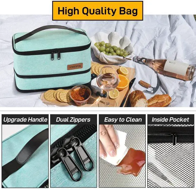 Alt view image 2 of 6 - HOMESPON Expandable Lunch Bag for Men Women Insulated Lunch Box Holder with Handle for Picnics Work Travel(Green)