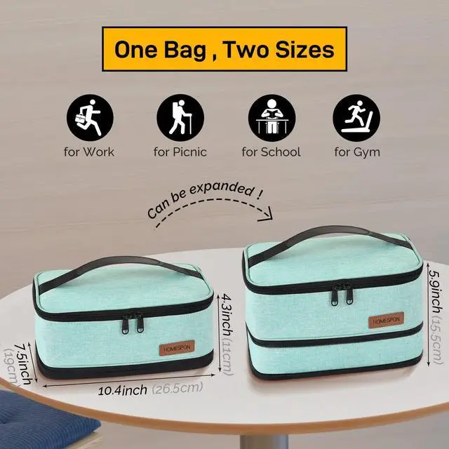 Alt view image 3 of 6 - HOMESPON Expandable Lunch Bag for Men Women Insulated Lunch Box Holder with Handle for Picnics Work Travel(Green)