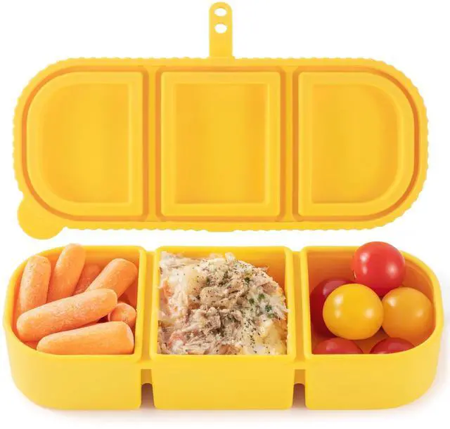Main image of Silicone Snack Containers for Kids, 3-Compartment Reusable Small Snackle Box with Airtight Lids for Lunchable, Sauce, School, Travel, Work1Pack-14oz