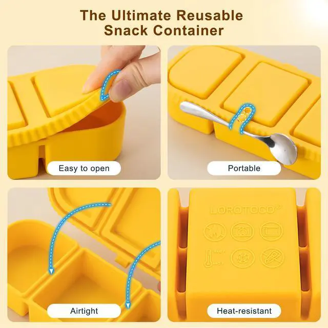 Alt view image 4 of 7 - Silicone Snack Containers for Kids, 3-Compartment Reusable Small Snackle Box with Airtight Lids for Lunchable, Sauce, School, Travel, Work1Pack-14oz