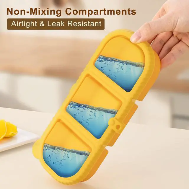 Alt view image 5 of 7 - Silicone Snack Containers for Kids, 3-Compartment Reusable Small Snackle Box with Airtight Lids for Lunchable, Sauce, School, Travel, Work1Pack-14oz