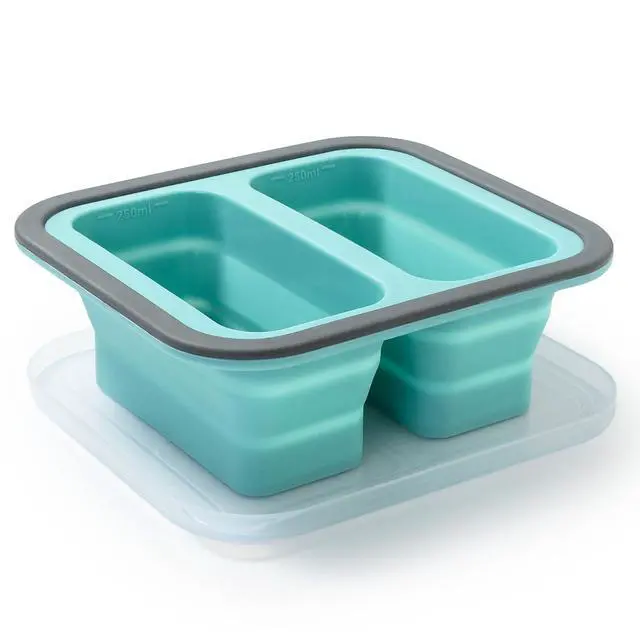 Main image of Mint Green Folding Silicone Food Storage Box With Lid, Heat Resistant For Home Travel Kitchen Use