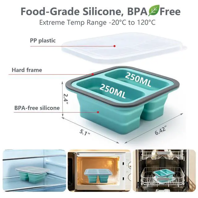 Alt view image 3 of 7 - Mint Green Folding Silicone Food Storage Box With Lid, Heat Resistant For Home Travel Kitchen Use