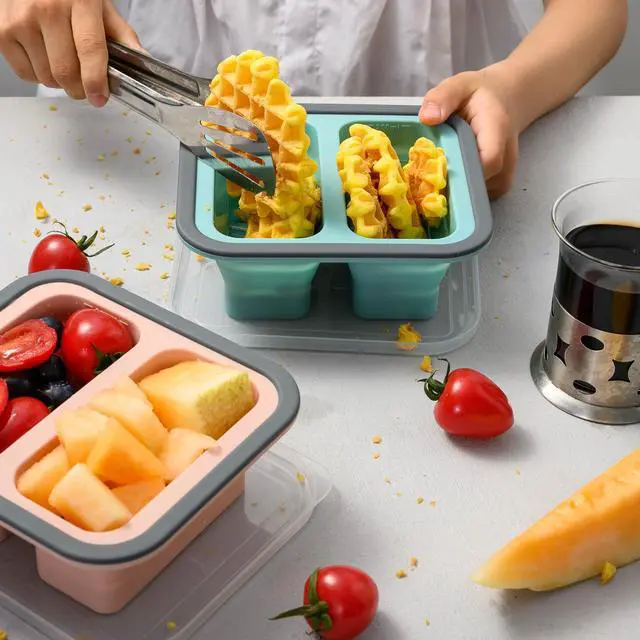 Alt view image 7 of 7 - Mint Green Folding Silicone Food Storage Box With Lid, Heat Resistant For Home Travel Kitchen Use