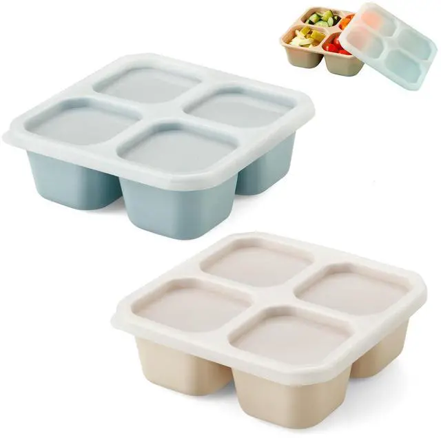 Main image of 2 Pack Snack Containers, 4 Compartment Silicone Bento Lunch Snack Box with Lids, Reusable BPA-Free Divided Bento Snack Box for Toddler, Food Storage Containers for Travel Work