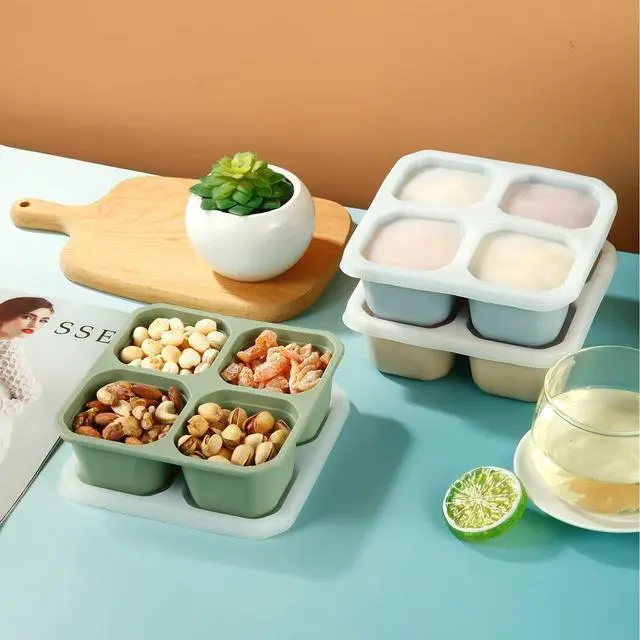 Alt view image 2 of 7 - 2 Pack Snack Containers, 4 Compartment Silicone Bento Lunch Snack Box with Lids, Reusable BPA-Free Divided Bento Snack Box for Toddler, Food Storage Containers for Travel Work