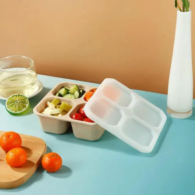 Alt view image 4 of 7 - 2 Pack Snack Containers, 4 Compartment Silicone Bento Lunch Snack Box with Lids, Reusable BPA-Free Divided Bento Snack Box for Toddler, Food Storage Containers for Travel Work