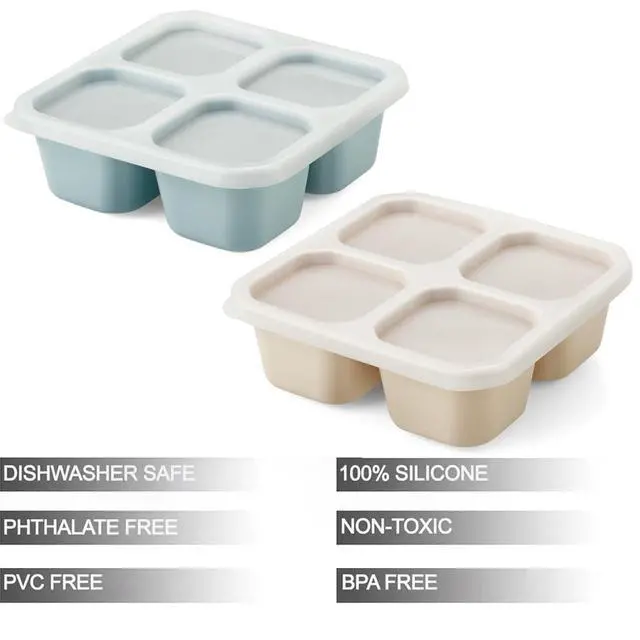 Alt view image 5 of 7 - 2 Pack Snack Containers, 4 Compartment Silicone Bento Lunch Snack Box with Lids, Reusable BPA-Free Divided Bento Snack Box for Toddler, Food Storage Containers for Travel Work