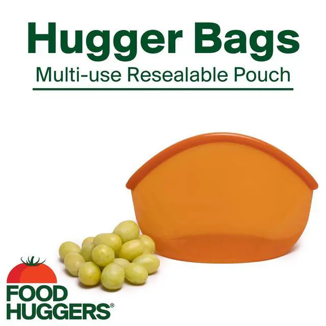Alt view image 2 of 7 - Hugger Bags Silicone Reusable Lunch & Snack Bag Durable Storage, BPA Free, Dishwasher & Freezer Safe, Stand-Up Resealable Produce Pouch | Large 30 fl oz, Amber