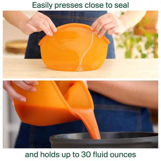 Alt view image 6 of 7 - Hugger Bags Silicone Reusable Lunch & Snack Bag Durable Storage, BPA Free, Dishwasher & Freezer Safe, Stand-Up Resealable Produce Pouch | Large 30 fl oz, Amber