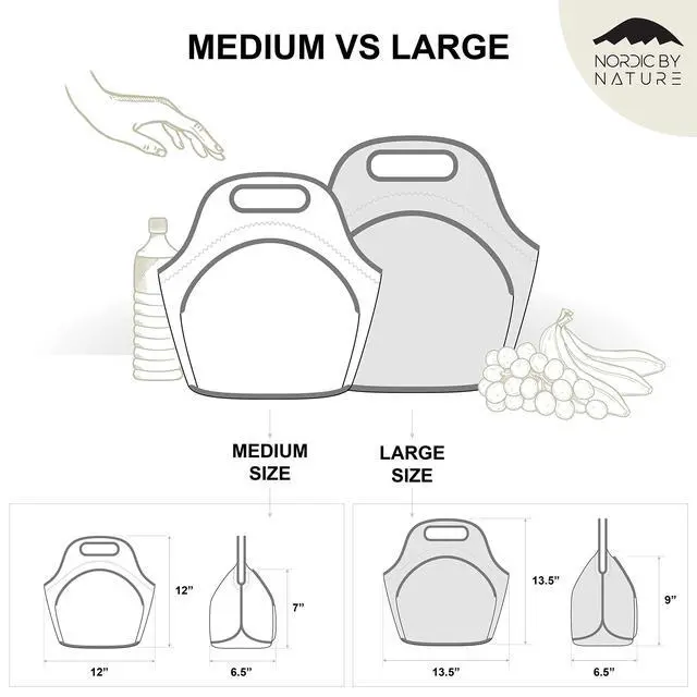 Alt view image 6 of 6 - Insulated Neoprene Lunch Bag, Soft & Foldable Washable & Reusable Extra-Pocket (M) Dark Grey/Red