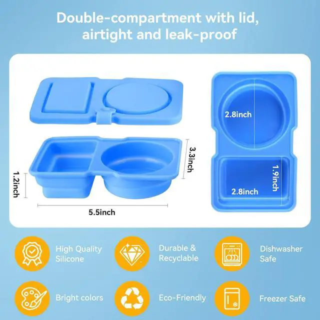Alt view image 2 of 7 - 8 Pack Silicone Reusable Snack Containers with Lids - Mini Containers 2 Compartments, Portable Silicone Food Storage Box - for Kids& Adults, BPA-Free & Leakproof, Small for Snacks,School,Office,Picnic