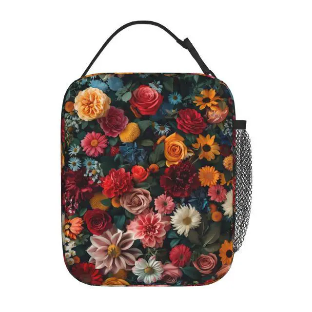 Alt view image 3 of 7 - Colorful Elegant Floral Print Insulated Lunch Box Gifts for Kids Adults Vibrant Flower Design Reusable Portable Lunchbox Cooler Lunchbag for Work Picnic School Travel or Hiking