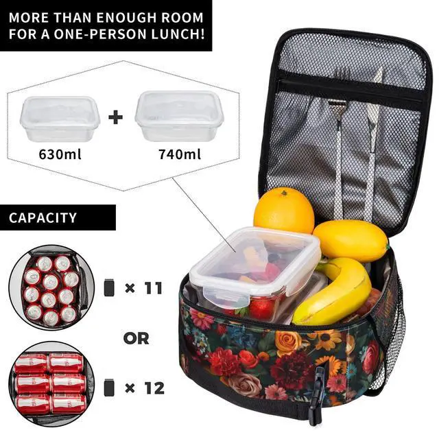 Alt view image 4 of 7 - Colorful Elegant Floral Print Insulated Lunch Box Gifts for Kids Adults Vibrant Flower Design Reusable Portable Lunchbox Cooler Lunchbag for Work Picnic School Travel or Hiking