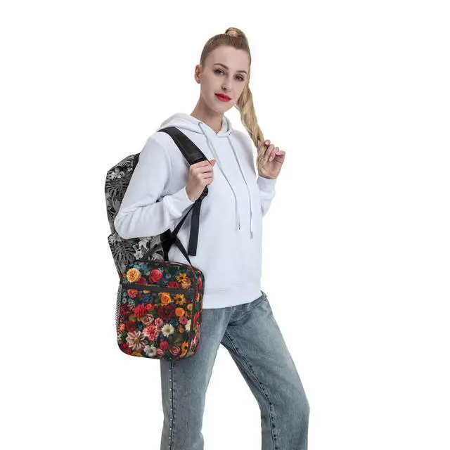 Alt view image 7 of 7 - Colorful Elegant Floral Print Insulated Lunch Box Gifts for Kids Adults Vibrant Flower Design Reusable Portable Lunchbox Cooler Lunchbag for Work Picnic School Travel or Hiking