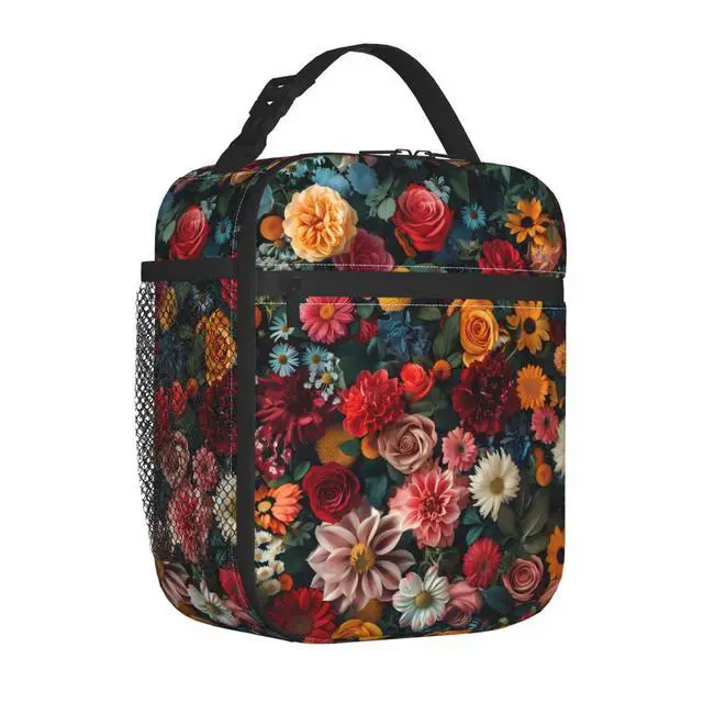 Alt view image 2 of 7 - Colorful Elegant Floral Print Insulated Lunch Box Gifts for Kids Adults Vibrant Flower Design Reusable Portable Lunchbox Cooler Lunchbag for Work Picnic School Travel or Hiking