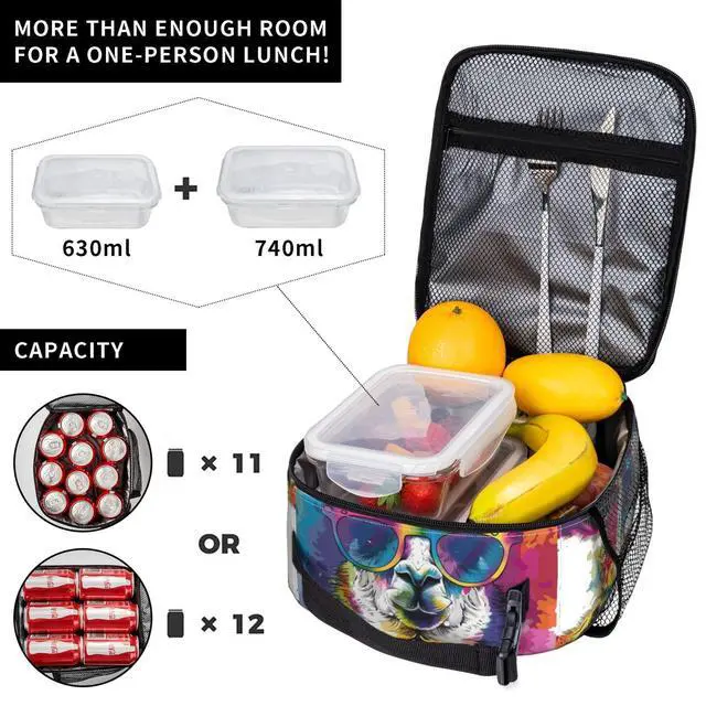 Alt view image 4 of 6 - Colorful Llama Lunch Box for Women Men, Insulated Lunch Box, Reusable Lunch Bag for Office, Work, Picnic, Travel