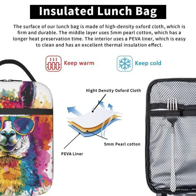 Alt view image 5 of 6 - Colorful Llama Lunch Box for Women Men, Insulated Lunch Box, Reusable Lunch Bag for Office, Work, Picnic, Travel