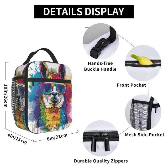 Alt view image 6 of 6 - Colorful Llama Lunch Box for Women Men, Insulated Lunch Box, Reusable Lunch Bag for Office, Work, Picnic, Travel